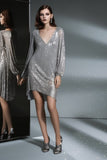 WOMEN LOOSE FIT LONG SLEEVE SEQUIN PARTY DRESS