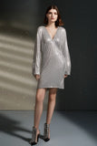 WOMEN LOOSE FIT LONG SLEEVE SEQUIN PARTY DRESS