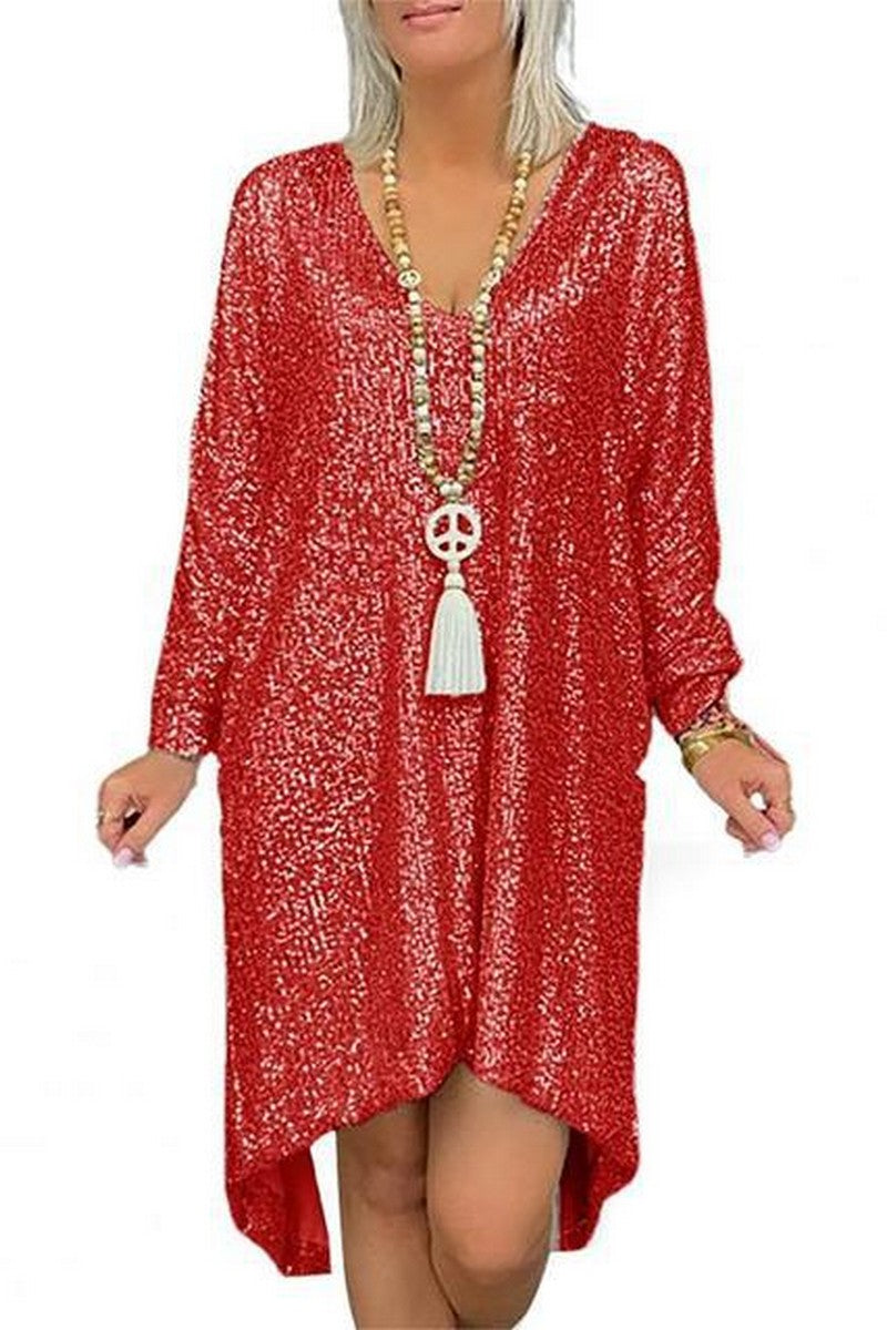 WOMEN LOOSE FIT LONG SLEEVE SEQUIN PARTY DRESS