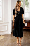 WOMEN SEXY V NECK SHORT SLEEVE SLIM PARTY DRESS