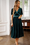 WOMEN SEXY V NECK SHORT SLEEVE SLIM PARTY DRESS