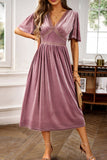 WOMEN SEXY V NECK SHORT SLEEVE SLIM PARTY DRESS