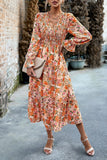 WOMEN HIGH WAIST LONG SLEEVE FLORAL FLOWY DRESS