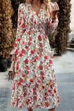 WOMEN HIGH WAIST LONG SLEEVE FLORAL FLOWY DRESS