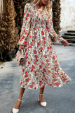 WOMEN HIGH WAIST LONG SLEEVE FLORAL FLOWY DRESS