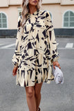 WOMEN HIGH NECK LONG SLEEVE FLORAL PATTERN DRESS