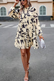 WOMEN HIGH NECK LONG SLEEVE FLORAL PATTERN DRESS