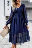 WOMEN LACE HEM V NECK HIGH WAIST SWING DRESS