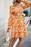 WOMEN LONG SLEEVE RUFFLE TIRED FLORAL FLOWY DRESS