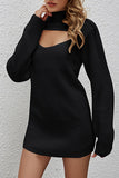 WOMEN HIGH NECK KNITTED SHORT LENGH SWEAT DRESS