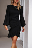 WOMEN LONG SLEEVE CREW NECK SHORT WRAP DRESS