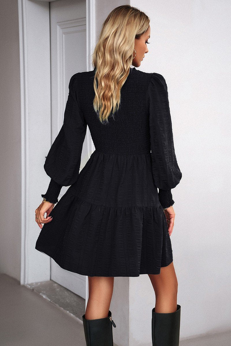 WOMEN SMOCKED CUFF SHORT LENGTH TIERED DRESS