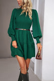 WOMEN SMOCKED CUFF SHORT LENGTH TIERED DRESS