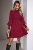 WOMEN SMOCKED CUFF SHORT LENGTH TIERED DRESS