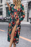 WOMEN DANDY FLORAL PRINTING V NECK LONG DRESS