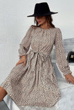 WOMEN LEOPARD ANIMAL PRINTING BELTED SWING DRESS