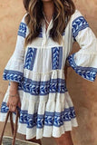 WOMEN BOHEMIAN BOHO RUFFLED MINI CASUAL DRESS