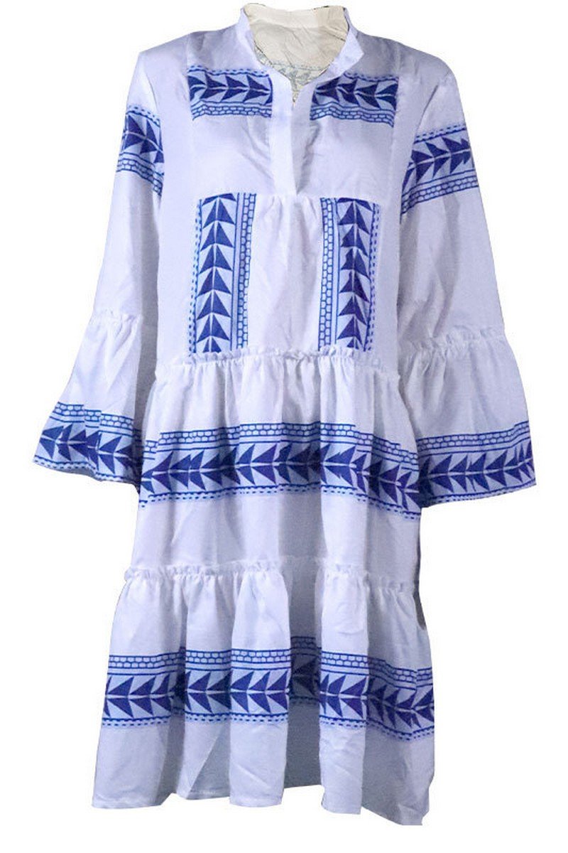 WOMEN BOHEMIAN BOHO RUFFLED MINI CASUAL DRESS