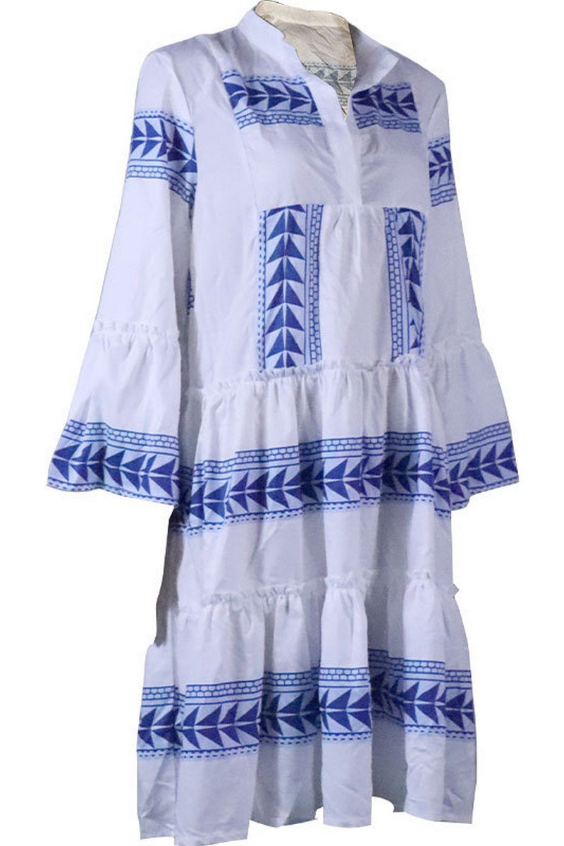 WOMEN BOHEMIAN BOHO RUFFLED MINI CASUAL DRESS