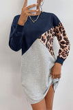 WOMEN LEOPARD COLOR BLOCK LONG SLEEVE COZY DRESS