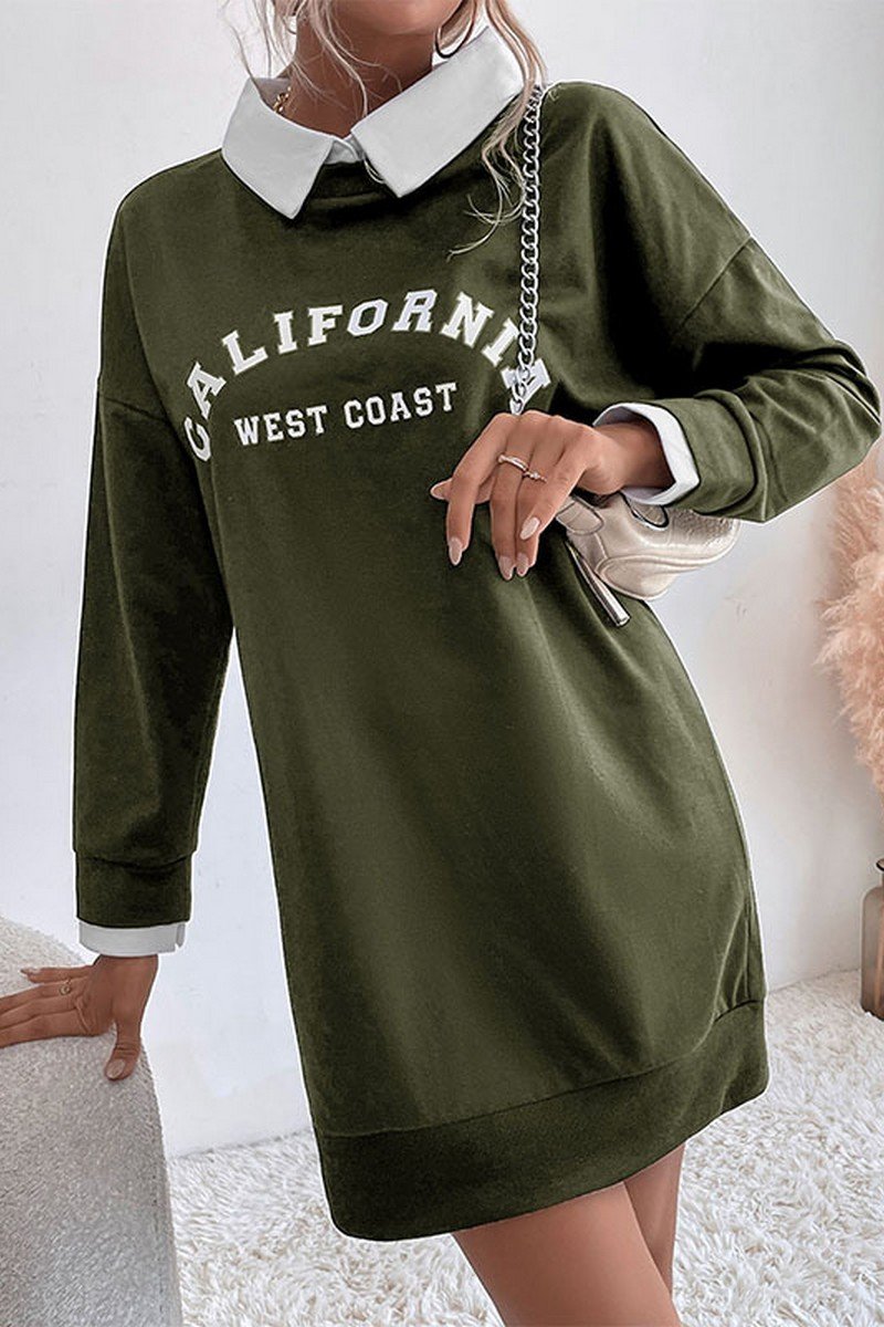 WOMEN CALIFORNIA LETTERING LONG SLEEVE MINI DRESS