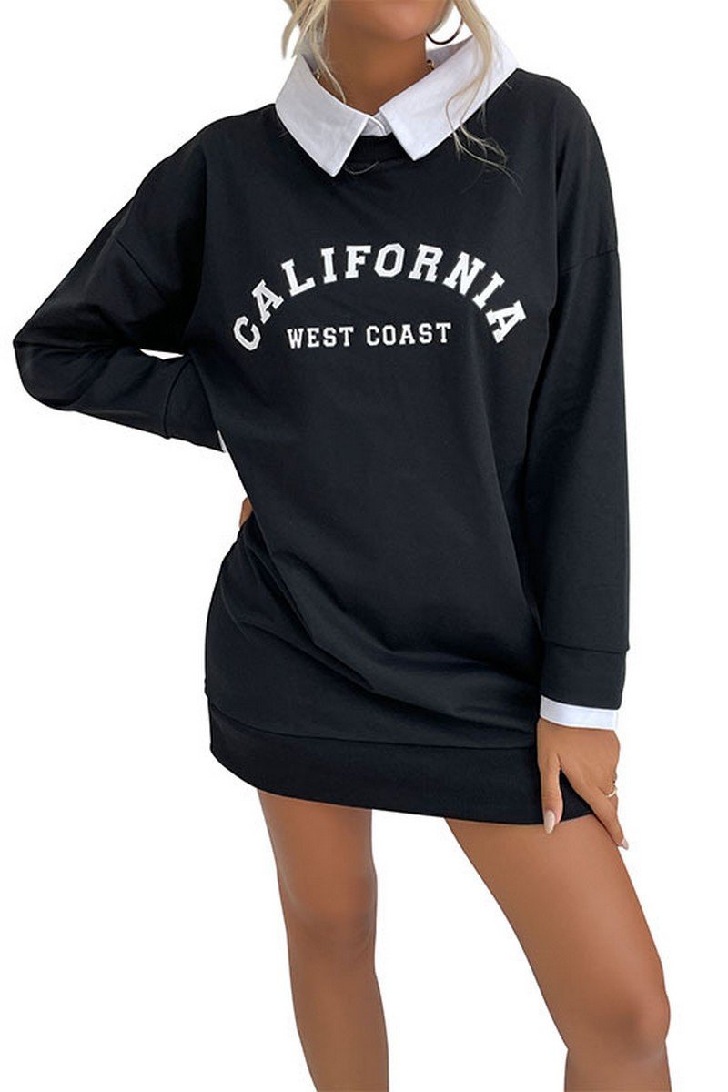 WOMEN CALIFORNIA LETTERING LONG SLEEVE MINI DRESS