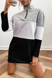 WOMEN ZIP UP NECK COLOR BLOCKED SHORT DRESS