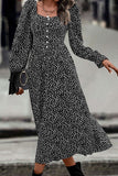 WOMEN DEEP SQUARE NECK LONG SLEEVE PATTERN DRESS