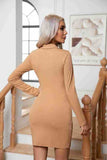 WOMEN COLLARED V NECK LONG SLEEVE SLIM FIT DRESS