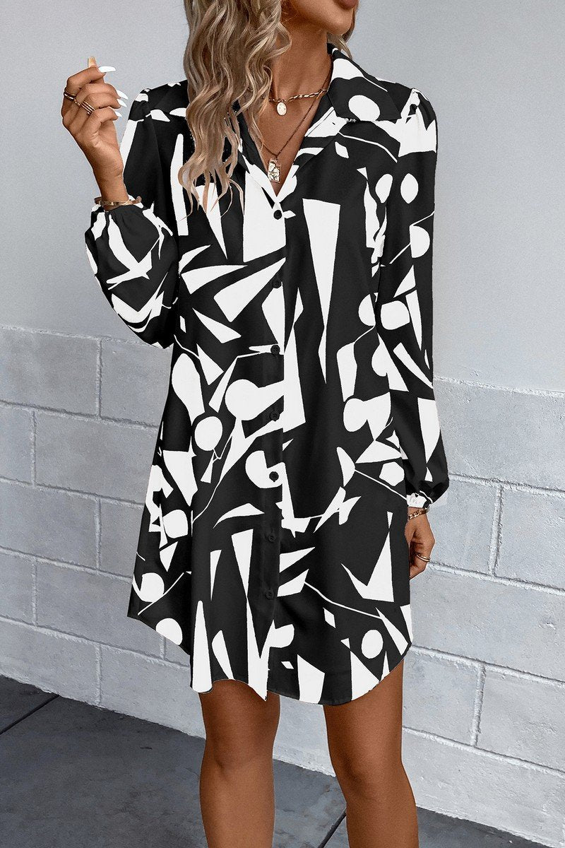 WOMEN LOOSE FIT PATTERNED COLLAR SHIRTS DRESS