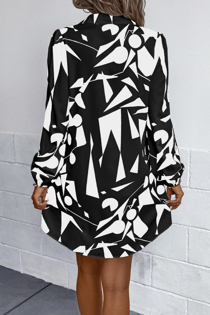 WOMEN LOOSE FIT PATTERNED COLLAR SHIRTS DRESS