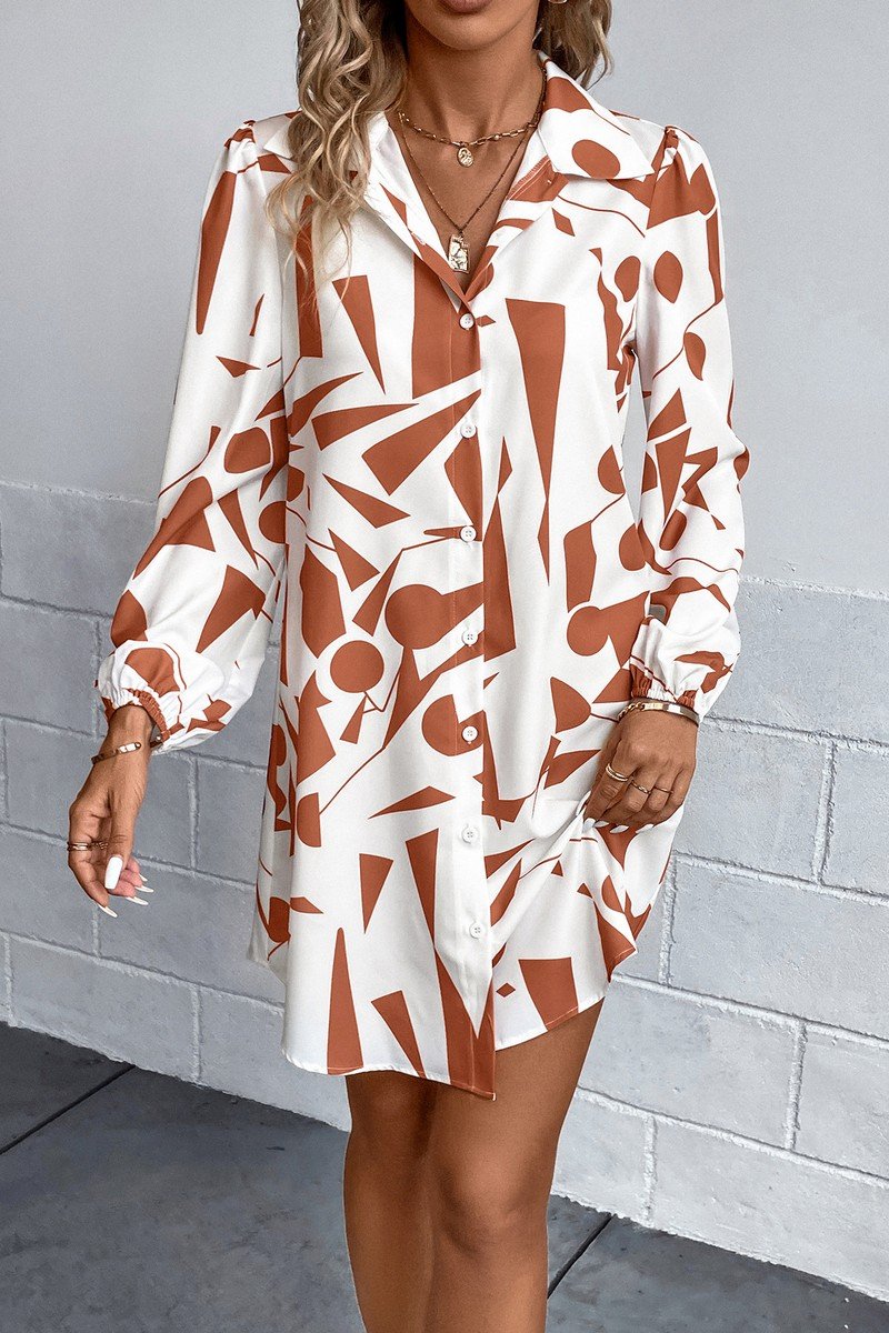 WOMEN LOOSE FIT PATTERNED COLLAR SHIRTS DRESS