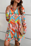 WOMEN LONG SLEEVE COLLARED PRINT SHIRTS DRESS