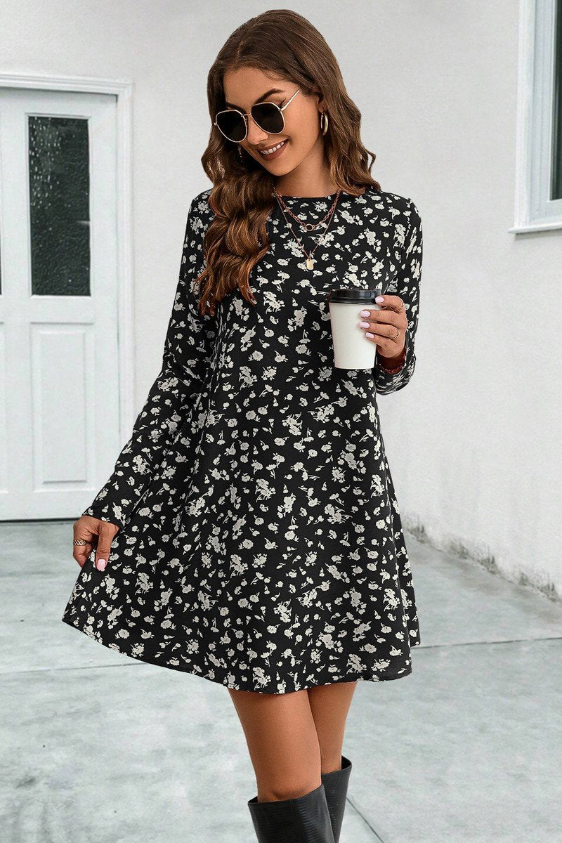 WOMEN SHORT LENGTH FLORAL PRINT CASUAL DRESS