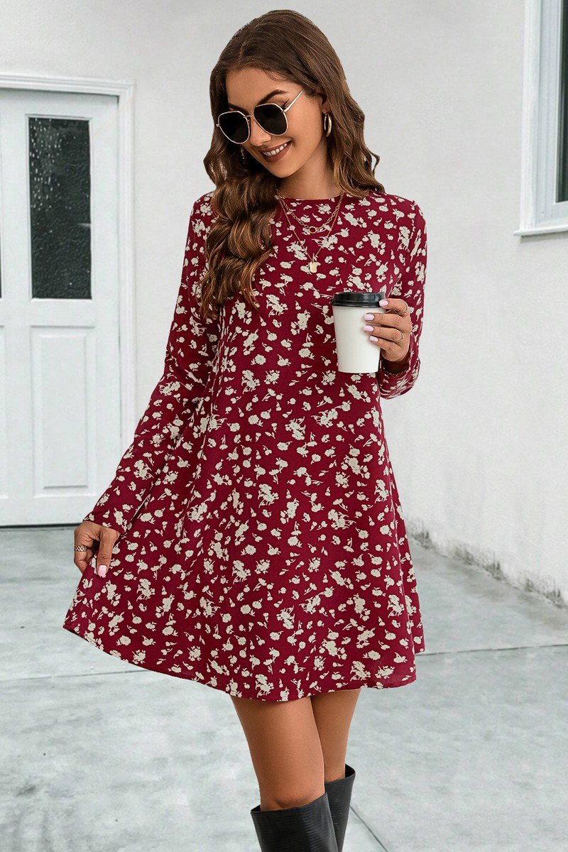 WOMEN SHORT LENGTH FLORAL PRINT CASUAL DRESS