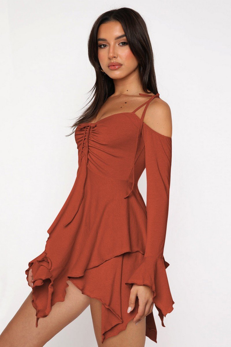 WOMEN SEXY SPAGHETTI STRAP LAYERED HEM MINI DRESS