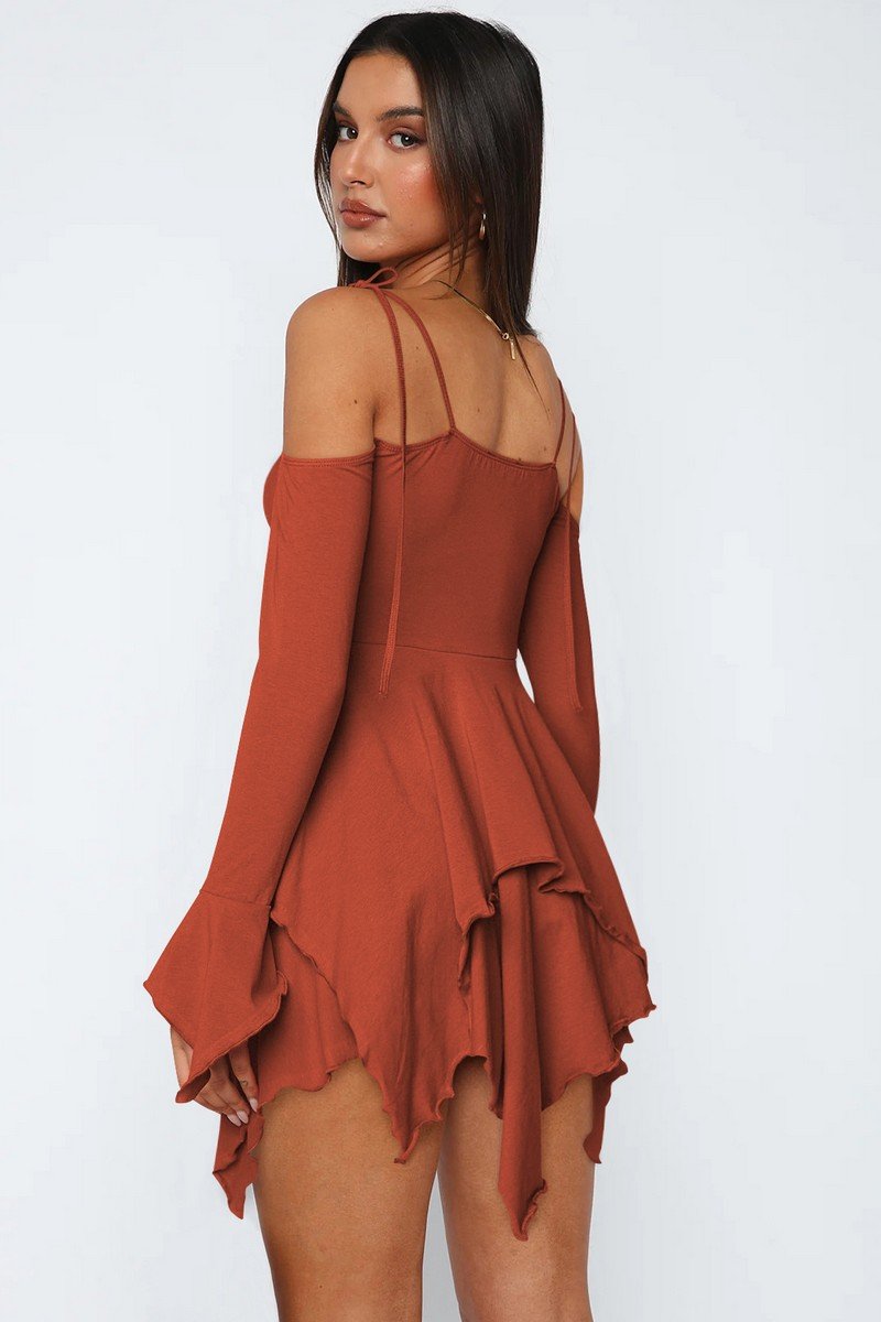 WOMEN SEXY SPAGHETTI STRAP LAYERED HEM MINI DRESS