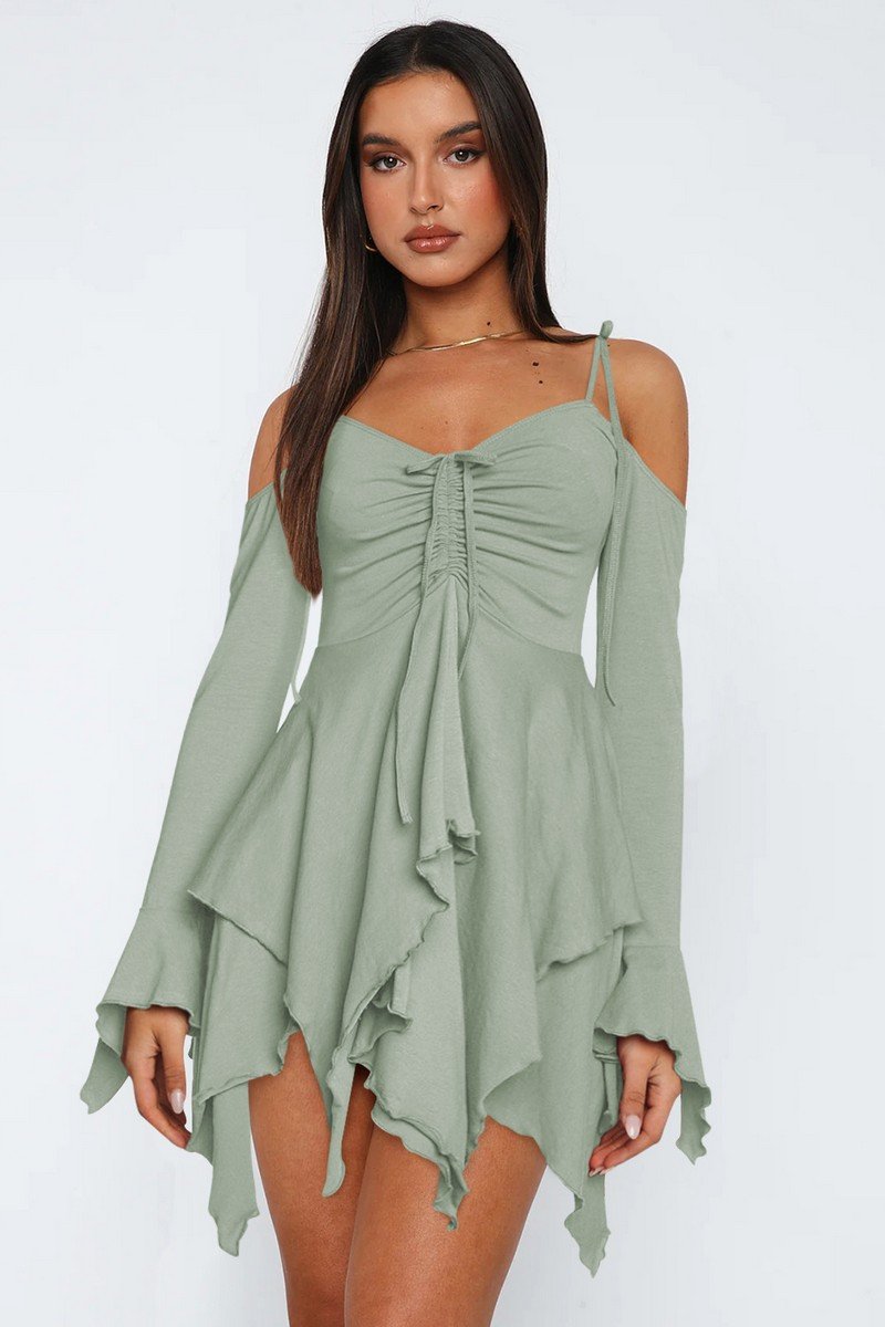 WOMEN SEXY SPAGHETTI STRAP LAYERED HEM MINI DRESS