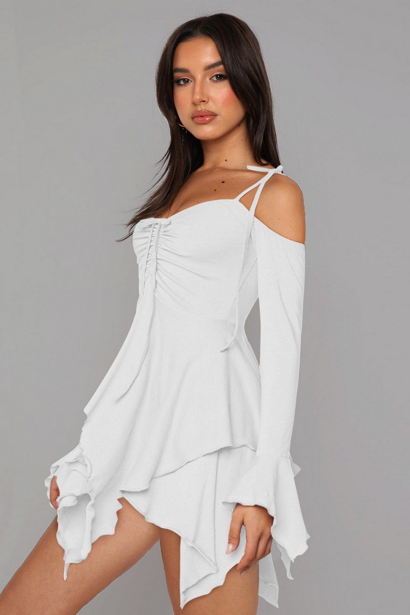 WOMEN SEXY SPAGHETTI STRAP LAYERED HEM MINI DRESS