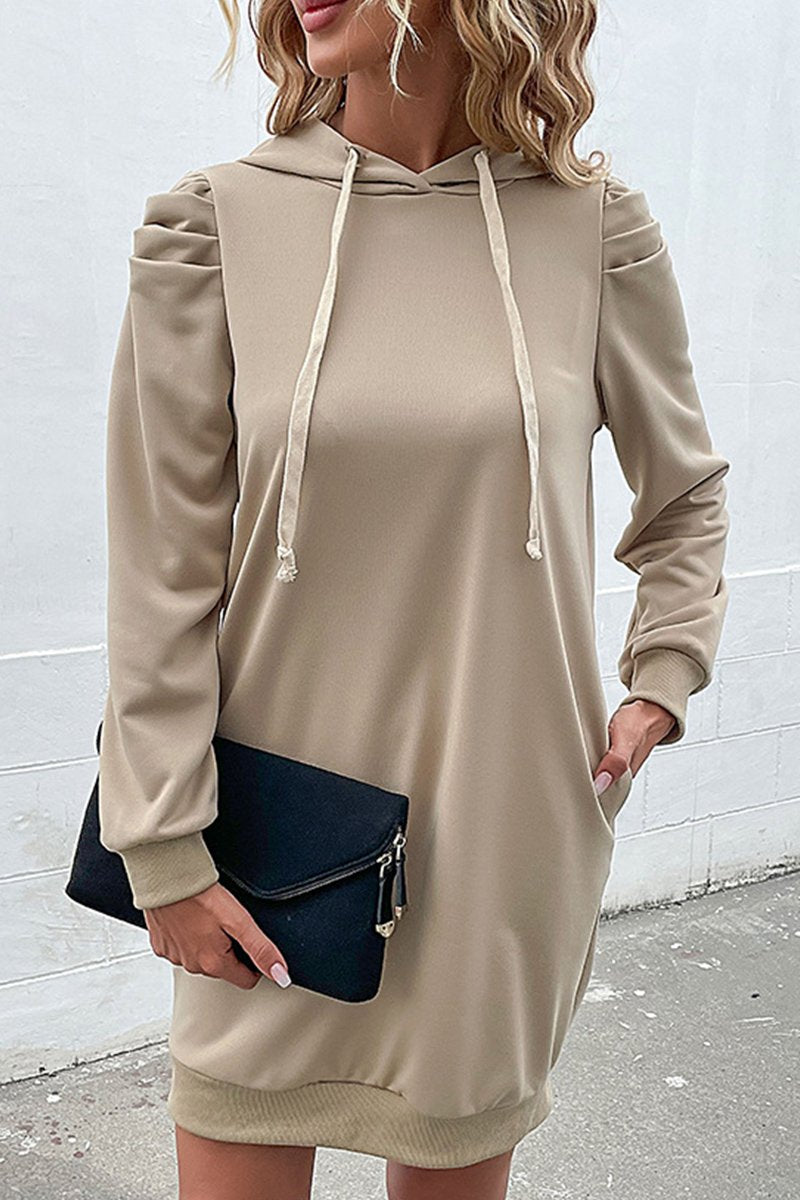 WOMEN LONG CAPE SLEEVE HOODED CASUAL DRESS