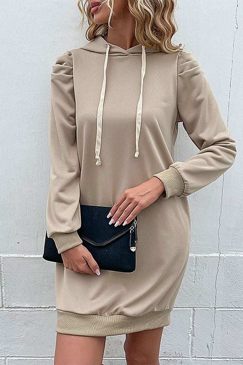 WOMEN LONG CAPE SLEEVE HOODED CASUAL DRESS