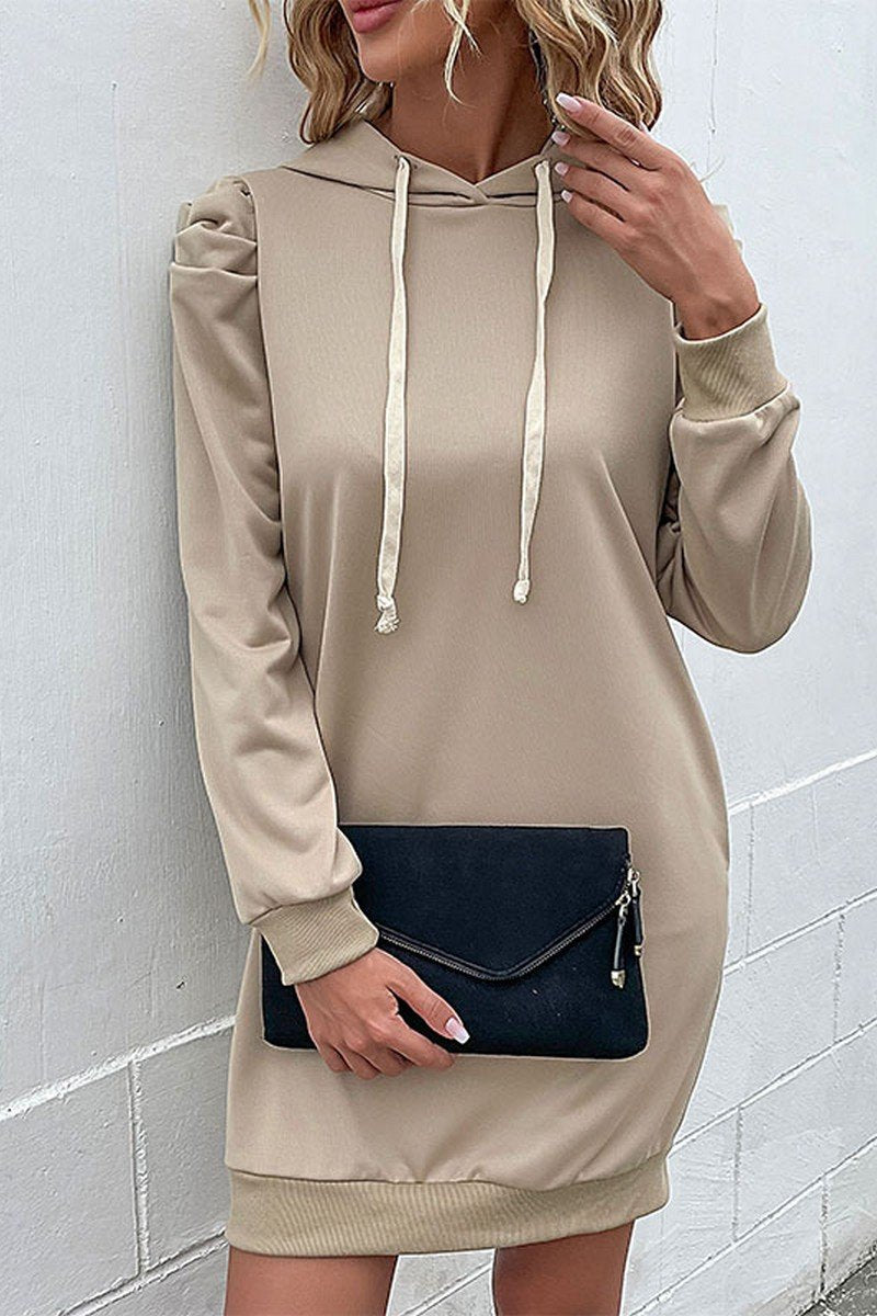 WOMEN LONG CAPE SLEEVE HOODED CASUAL DRESS