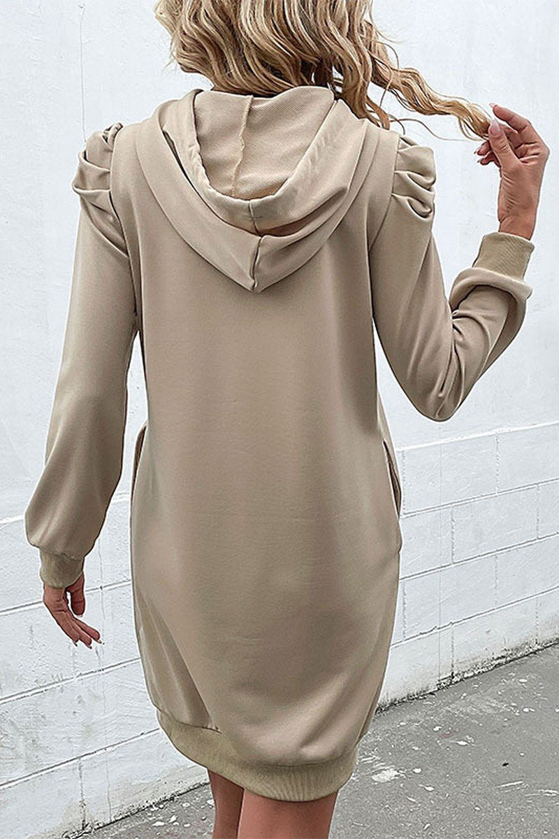 WOMEN LONG CAPE SLEEVE HOODED CASUAL DRESS