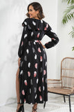 WOMEN LOTUS COLLAR PLUME PRINTED SLIT DRESS