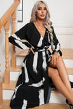 WOMEN ART PRINT LONG SLEEVE SPLIT SWING DRESS