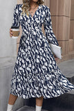 WOMEN V NECK LONG SLEEVE PATTERNED TIERED DRESS