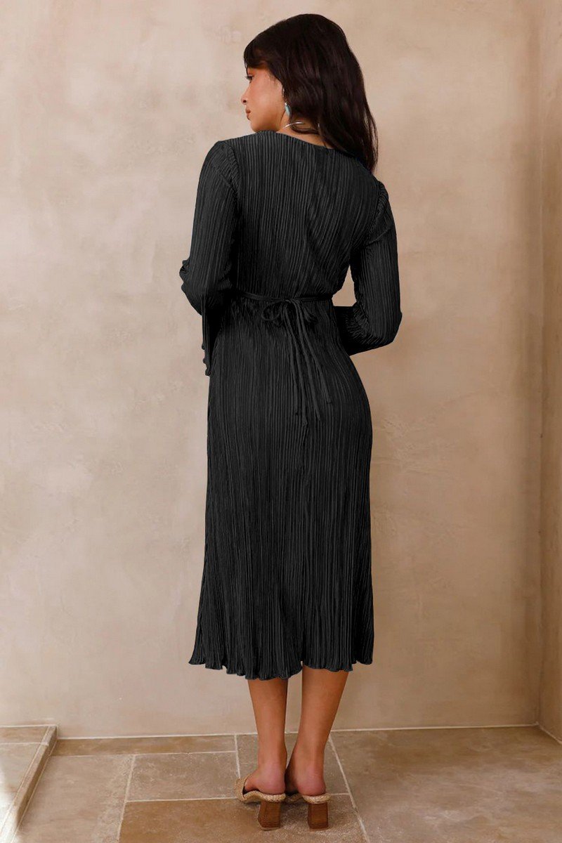 WOMEN SEXY DEEP TIED NECK COZY HOMEWEAR DRESS