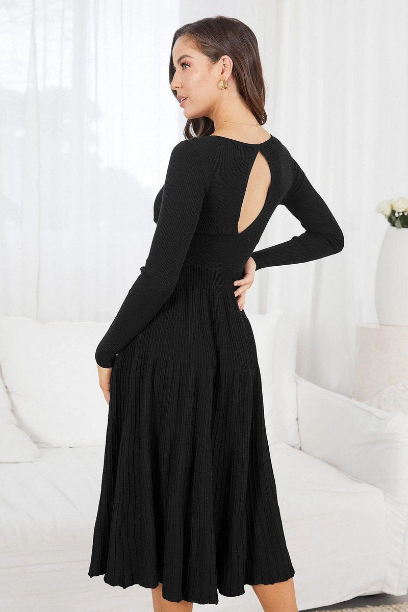 WOMEN HIGH WAIST V NECK TIGHT LONG SLEEVE DRESS