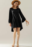 RUFFLE DETAIL LONG SLEEVE DRESS WITH SIDE POCKET - Doublju