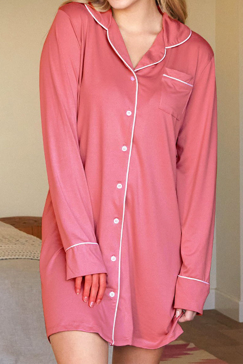 LONG SLEEVE COLLAR DETAILED PAJAMA DRESS